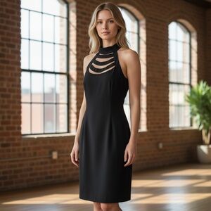 Vintage En Francais by Huey Waltzer Elegant Black Halter Dress